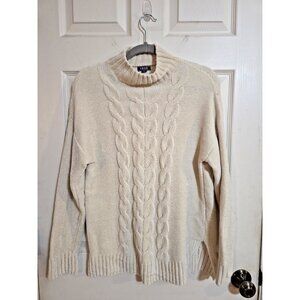 Womens IZOD Cream Cable Knit Mock Turtleneck Sweater /Medium